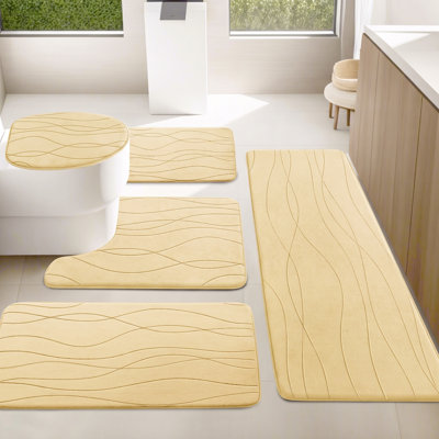 Ensemble de tapis de bain en mousse viscoélastique 5 pièces avec envers antidérapant et haute capacité d'absorption