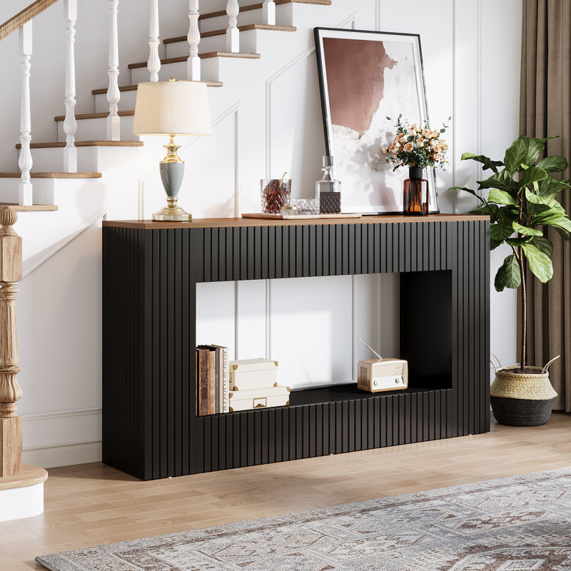 Console moderne, table d'entrée en bois de 55 po avec rangement, Noir, Espresso