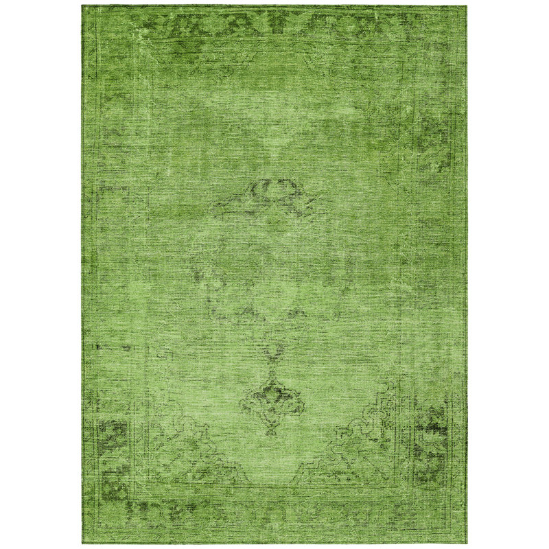 Tapis intérieur / extérieur oriental lavable vert et olive 8 pi x 10 pi HomeRoots