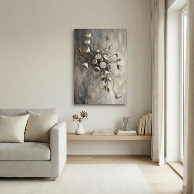 Dried Lotus Pods and Seed Heads in Grey and Beige Canvas Wall Art