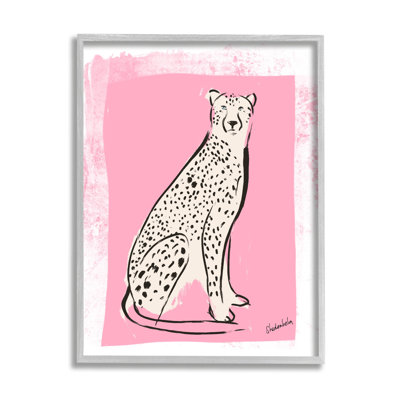 «Modern», guépard, encre rose bloquée, giclée, ensemble d'art texturé par Kendra Shedenhelm