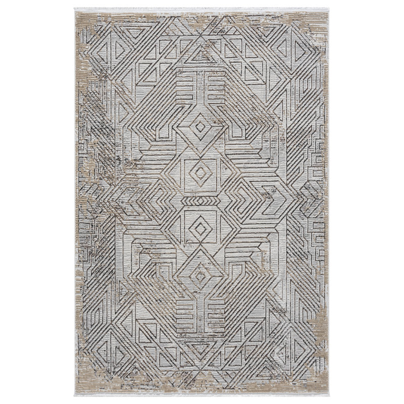 Tapis à motif abstrait crème Gints Collection, Rectangle 5 pi 3 po x 7 pi 6 po