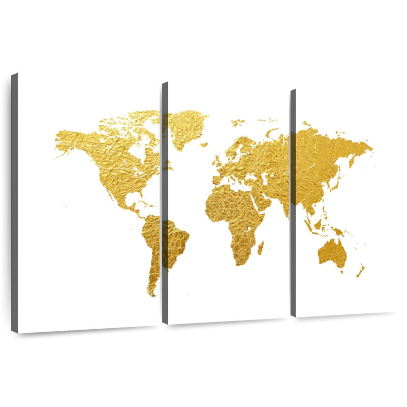 Carte du monde Aliaz, feuille d'or I, H 24 po x l 38 po