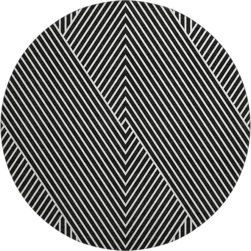Premium Machine Washable Prisco Black Rug, Round 8'