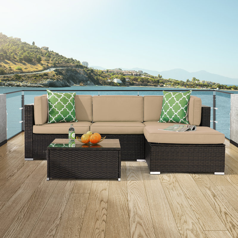 Greilickville Wicker 4 - Person Modular Patio Conversation Set with Cushions, Beige
