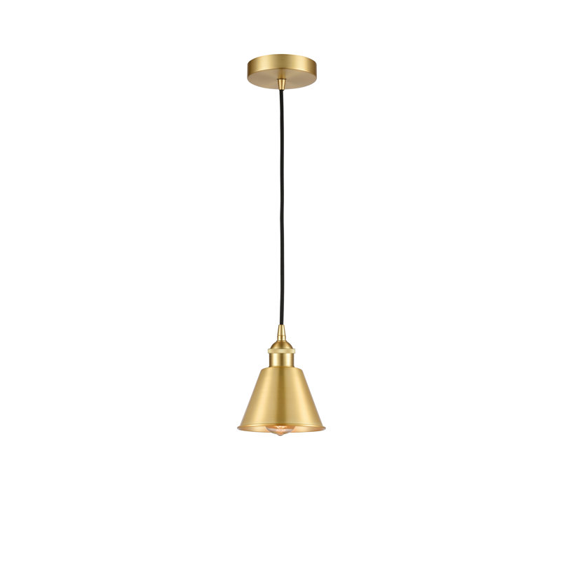 Luminaire suspendu conique 1 lumière, 8.5" H x 6.5" W x 6.5" D, Satin Gold, Or satiné