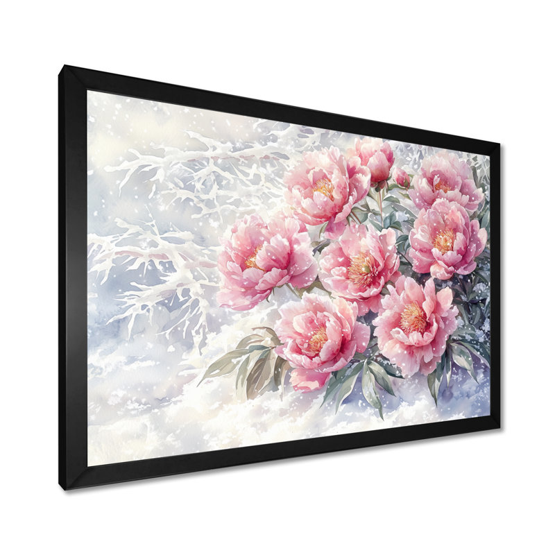 Jacarria pivoines dans la neige II - pivoines, art mural, Reproduction encadrée d'une seule photo, H 30 po x l 40 po