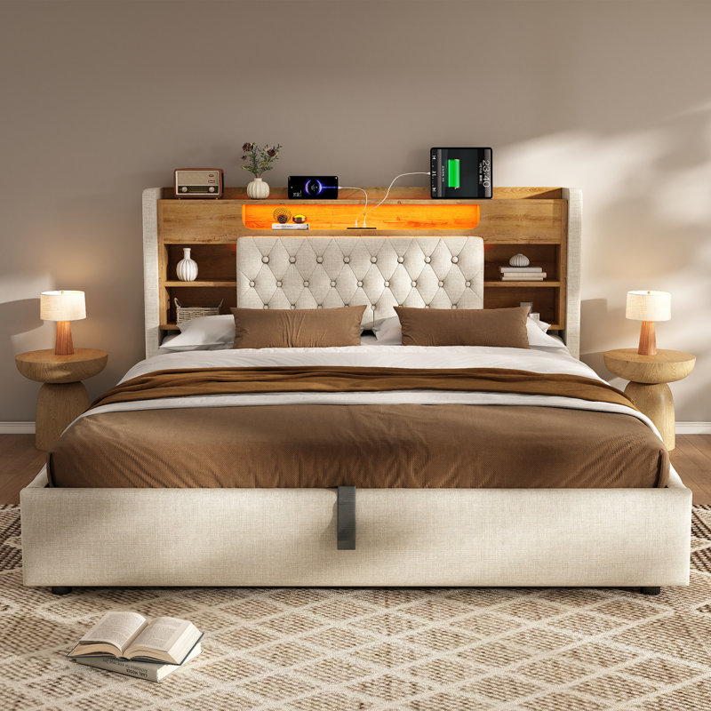 Bed, Super King, Beige