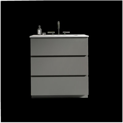 Meuble-lavabo de salle de bain avec 3 trous de robinet, meuble-lavabo autoportant moderne de grande capacité, lavabo intégré sans drain et robinet, pré-assemblé