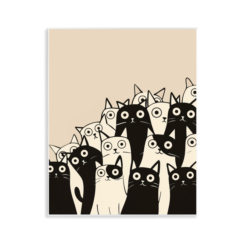 Plaque murale amusante avec chats noirs et blancs, design par Arlington Prints