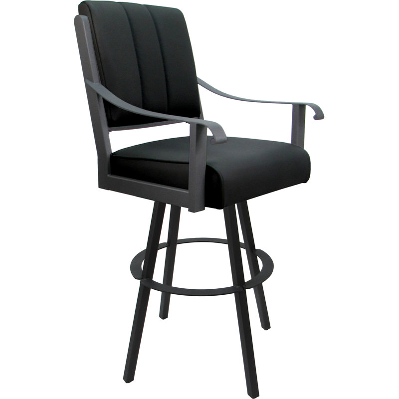 Tabouret de bar pivotant en cuir avec siège en métal 26 po, Grey, Noir, noir, noir, noir, Extra Tall (34" Seat Height)