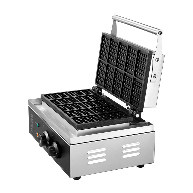 Gaufrier commercial à 10 tranches, gaufrier rectangulaire en acier inoxydable avec température et minuterie réglables, boulanger de comptoir antiadhésif pour le petit déjeuner