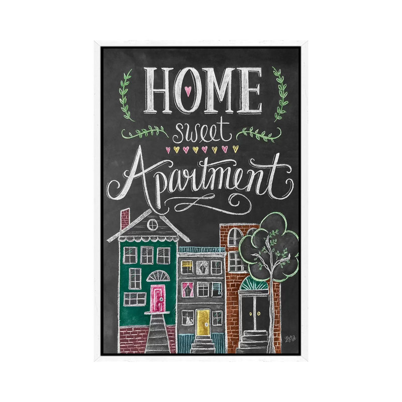 Home Sweet Apartment - Print on Canvas, 66.04cm H x 45.72cm W x 3.81cm D, White Floater Framed
