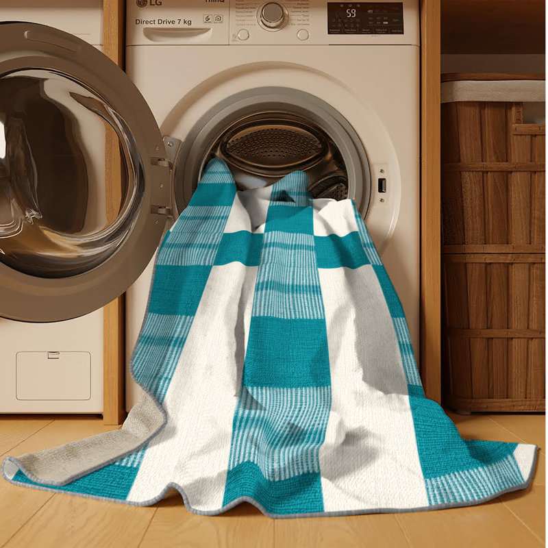 Machine Washable Checkered Green Area Rug, Rectangle 6' x 9'