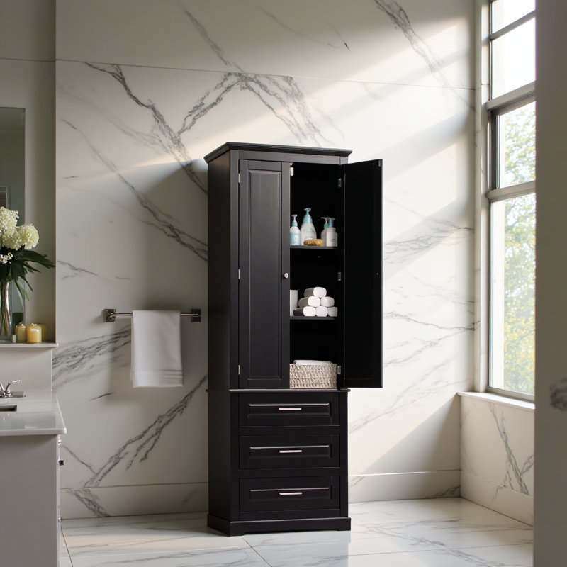 Grande armoire de rangement avec trois tiroirs pour salle de bain / bureau, noir