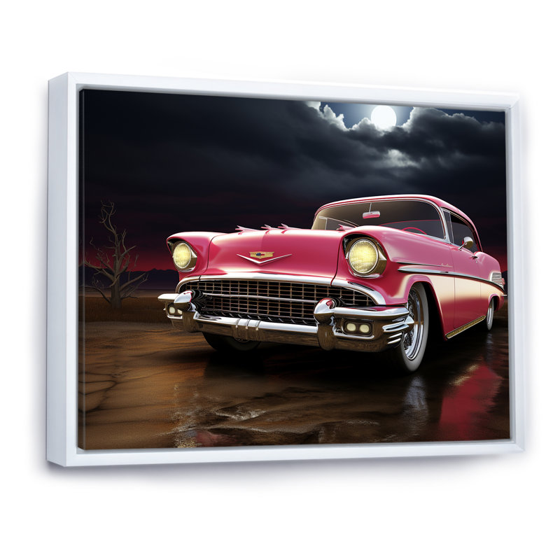 Conception élégante d'une voiture rétro rouge des années 1950 I sur toile, H 34 po x l 44 po x P 1,5 po, Cadre flottant blanc
