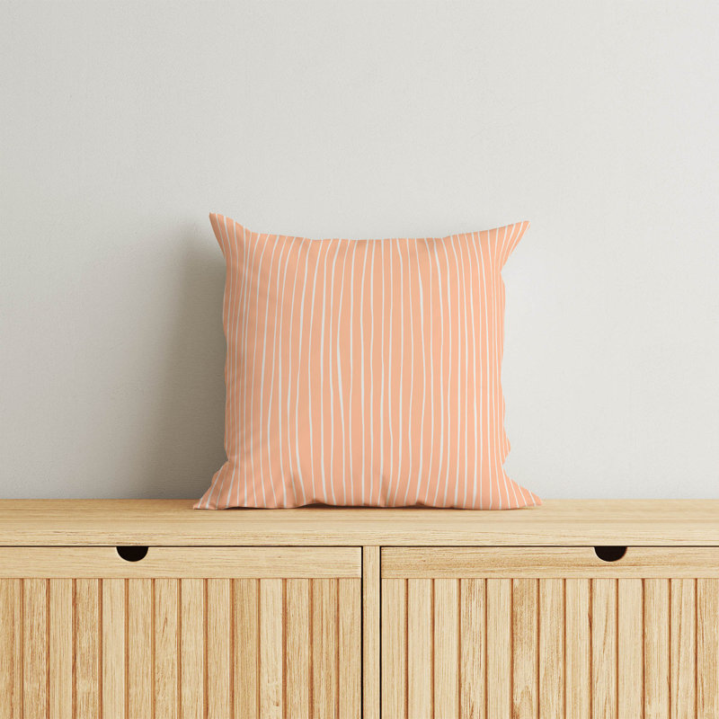 Coussin Ricky, Pêche / rayé orange, H 18 po x l 18 po
