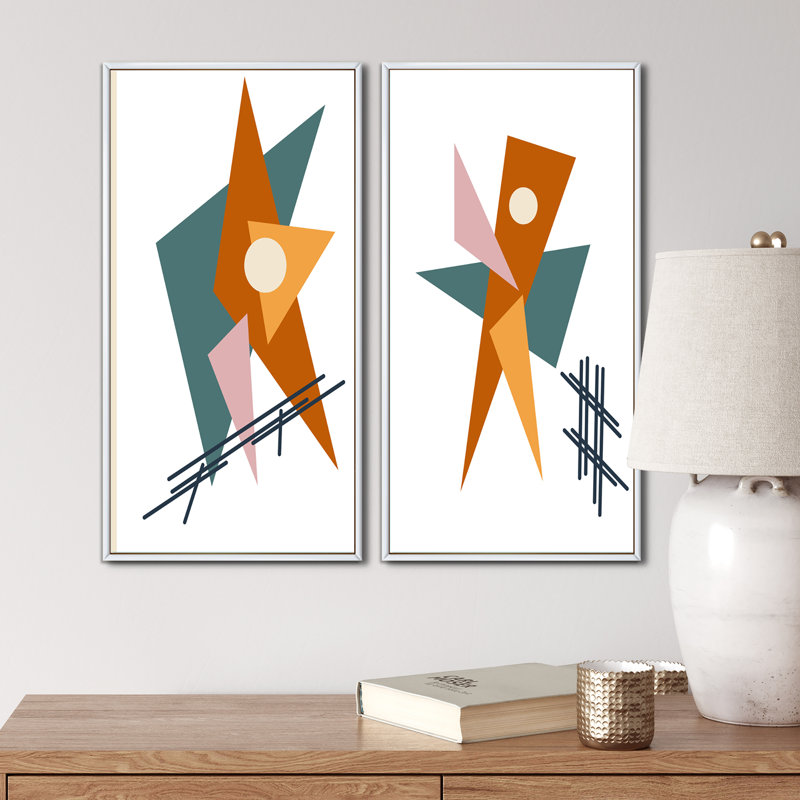 «Geometrics Abstract Scandinavian Design V», ensemble de 2 reproductions, H 32 po x l 32 po x P 1 po, Toile avec cadre blanc