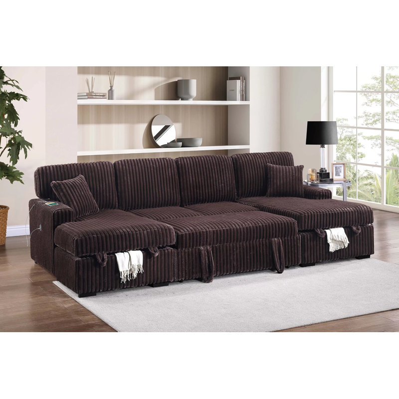 Madelina 3-Piece Convertible Sectional, Coffee Corduroy