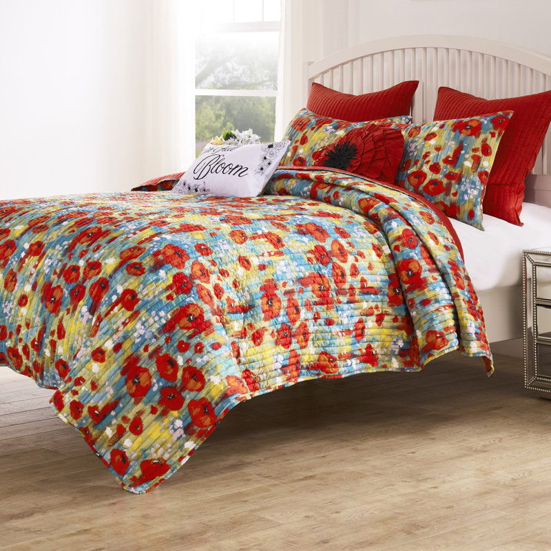 Ensemble de courtepointe 2 pièces Greenland Home Fashions Poppies, Twin Quilt + 1 Standard Pillow Sham