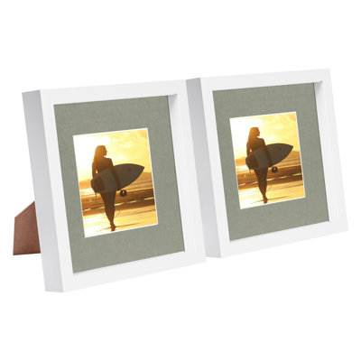Nicola Spring - 8" x 8" White 3D Box Photo Frames - 4" x 4" Mount - Grey