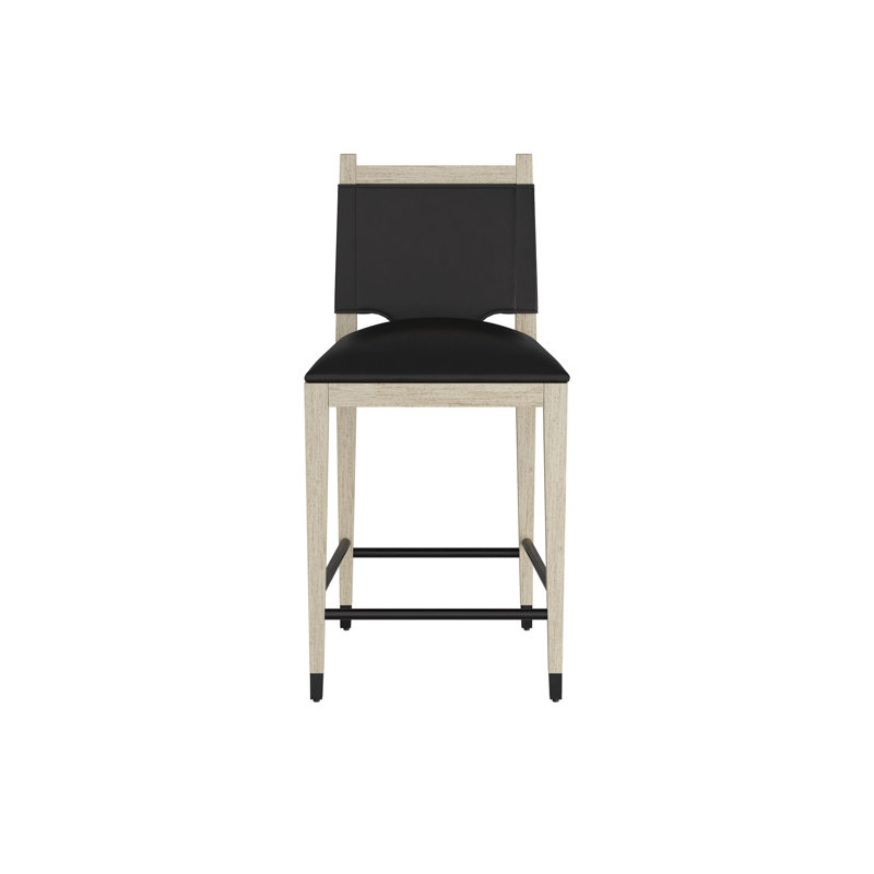 Burdock Bar Stool, Black Leather, Counter Stool (27” Seat Height)