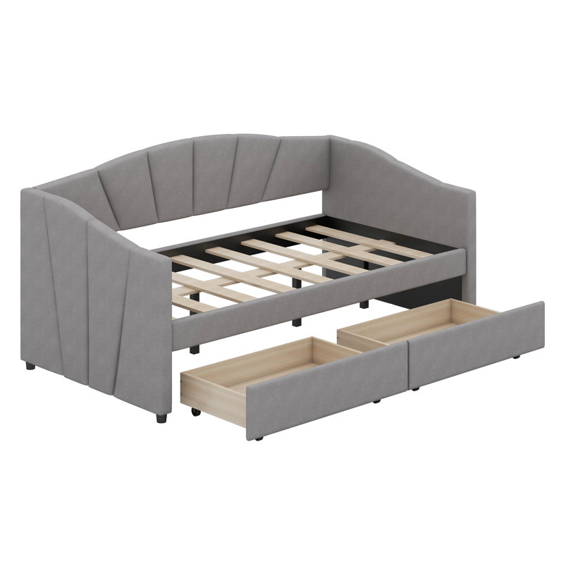 Upholstered Daybed Twin Size With Two Drawers, Gray