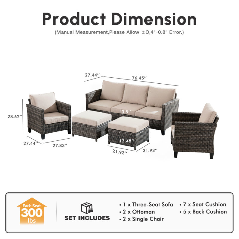 Amerissa Rattan Sectional Seating Group with Cushions, Light Beige