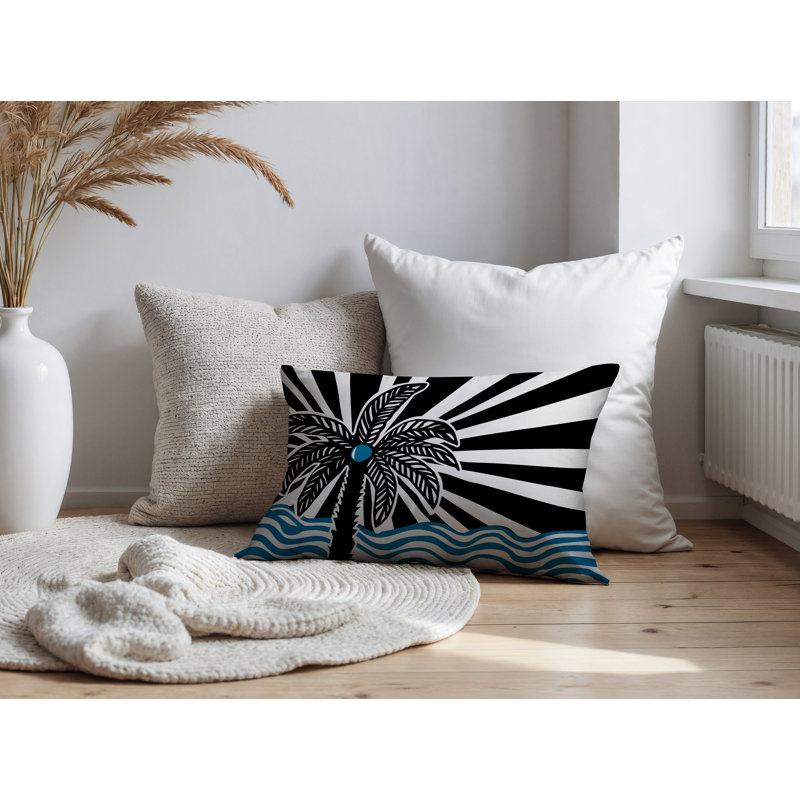 Oreiller rectangulaire réversible intérieur / extérieur Simi Palm, Rectangle H 18 po x l 25 po, Turquoise