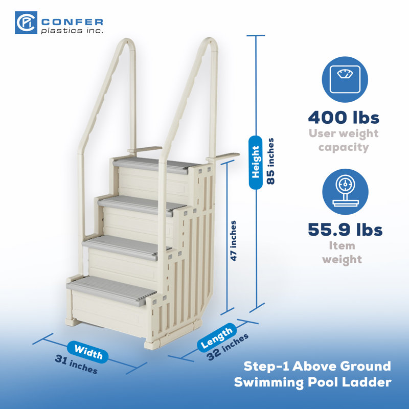 Confer Plastics InPool Step Ladder, Above Ground Swimming Pool Stairs, Gray