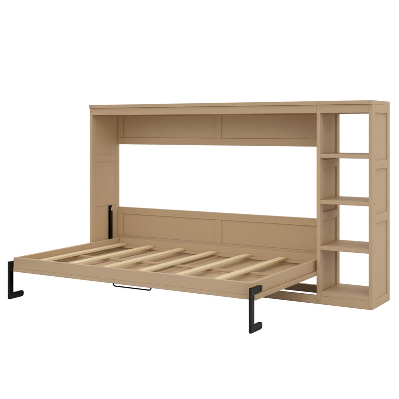 Lit escamotable avec rangement pour bibliothèque, Naturel