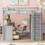 Lit mezzanine double avec tiroirs, bureau et garde-robe gris