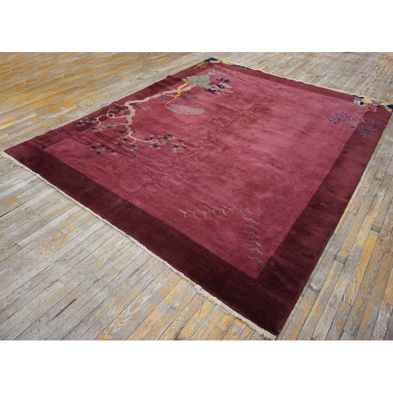 Antique Floral Wool Hand Knotted Pile Purple / Lavender Mauve 1925 Rug