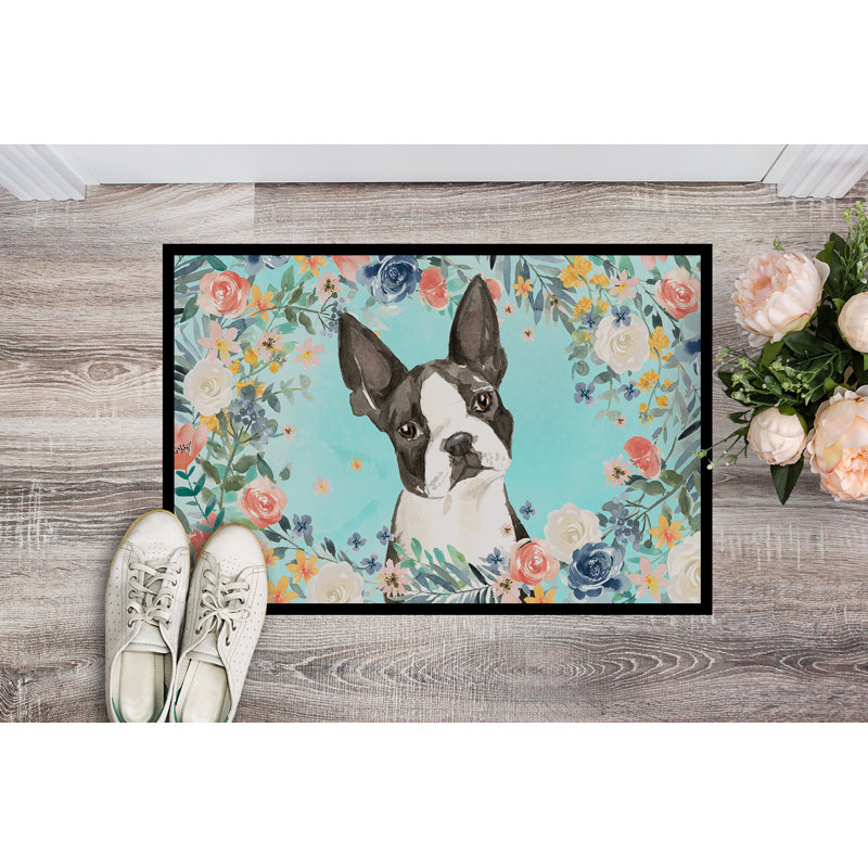 Gerwalta Non-Slip Floral Outdoor Doormat, Boston Terrier