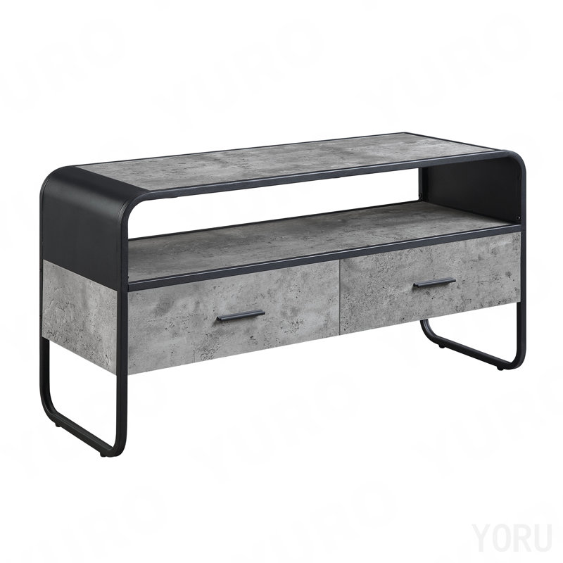 Modern TV Stand Console - Concrete Gray/Black