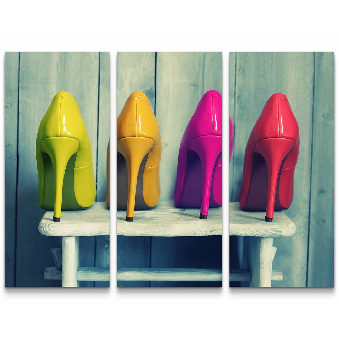 3-tlg. Leinwandbilder-Set Bunte High Heels