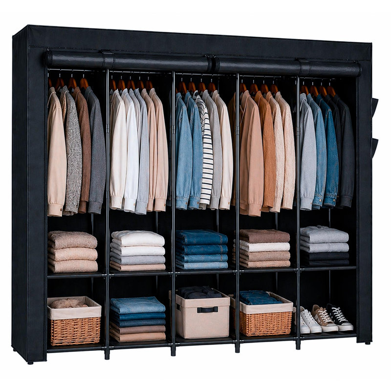 Metal Wardrobe, 211cm (W), Black