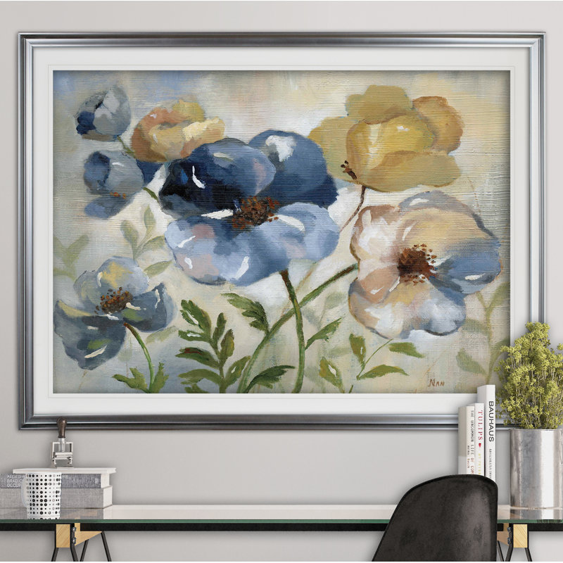 « winter fleuris », reproduction de peinture à l’huile, Cadre argenté, H 31 po x l 43 po x P 1,5 po