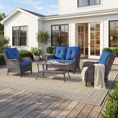 Carolina 4-Person Square Outdoor Conversation Set With Loveseat And Armchair