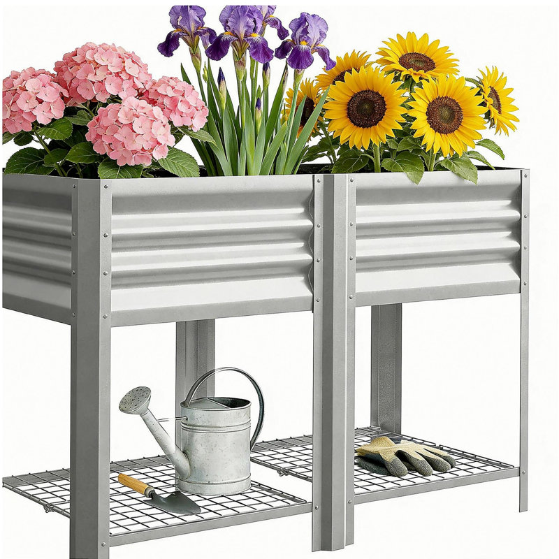 Outdoor Elevated Planter Box,Raised Garden Bed, Silver