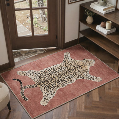 Tapis rouge / brun / beige lavable à la machine Alinda Lynx