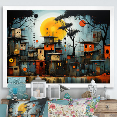 «Yellow African Pygmy Village Chronicles III» - art mural tribal africain
