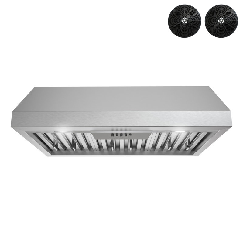 Streamline 30 In. T-1711-1-CL Anfo Convertible Undermount 406 CFM Range Hood In Brushed Stainless Steel With Baffle Filters, Push Button Control, LED Lights