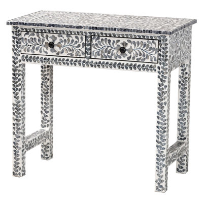 Console à 2 tiroirs Coastal en nacre blanche et blanche Capiz