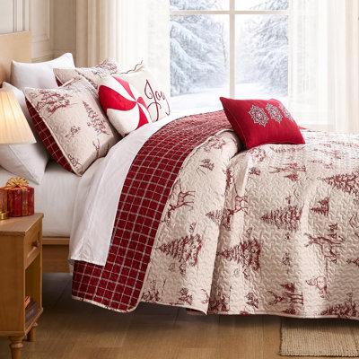 Literie réversible de Noël Winterwood de Southshore Fine Linens, 6 pièces, en microfibre doublement brossée 110 g/m², avec coussins décoratifs, format grand lit/queen-lit