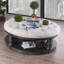 Table basse ronde en bois de style rustique avec pieds gris tournés et tablette ouverte-1467891378