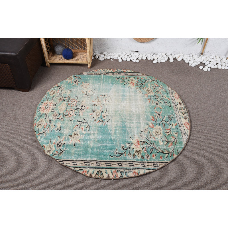 Tapis décoratifs 4,6 x 4,6 pi, tapis de luxe, tapis rétro, tapis tendance, tapis turc, tapis bleu Boho