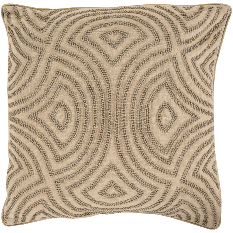 Embroidered Throw Pillow, 22" H x 22" W x 4" D, Beige, Polyester