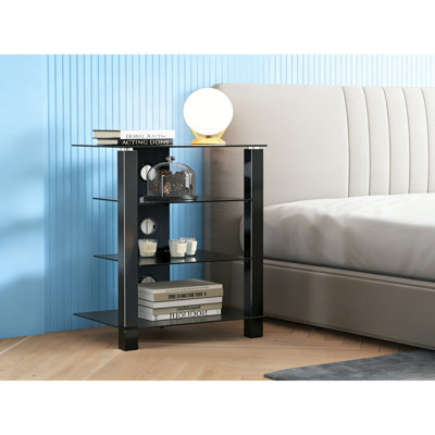4-Tier AV Media Cabinet With Tempered Glass Shelves, Gaming TV Stand & Stereo Rack, Height-Adjustable