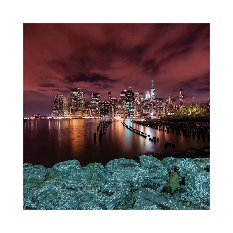 Manhattan Skyline Evening Atmosphere in New York City 1 Piece Wrapped Canvas Wall Art, 45.72 cm H x 45.72 cm W x 1.91 cm D